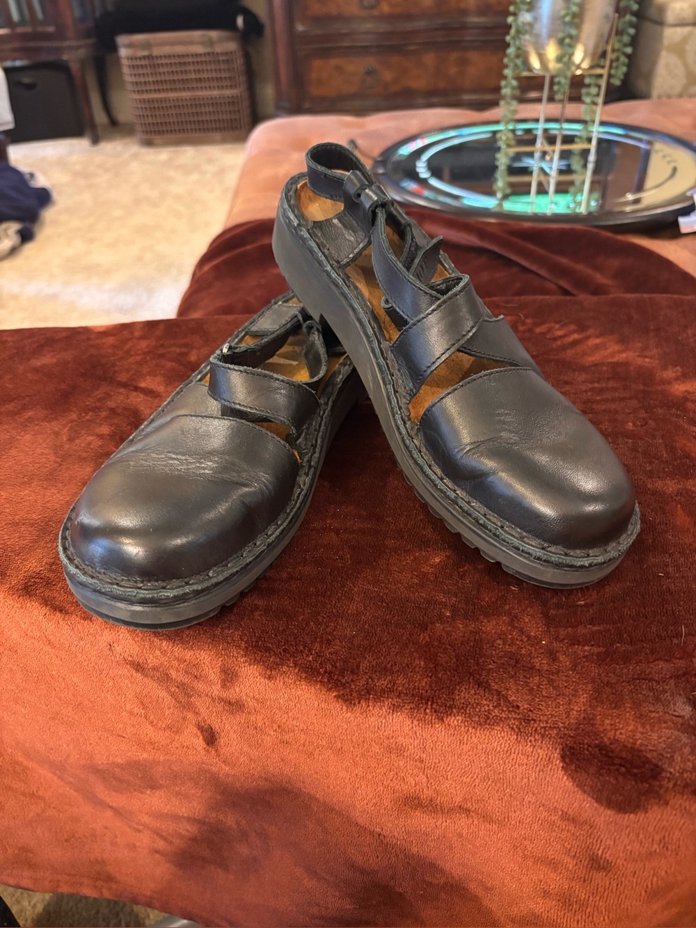 Women’s Black Leather Strap Slip-On Loafers